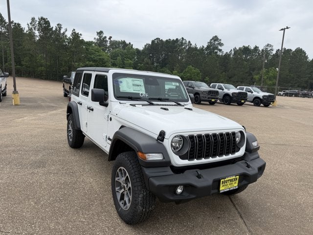2026 Jeep Wrangler WRANGLER 4-DOOR SPORT S in Bright White Clear-Coat Exterior Paint — front three-quarter view