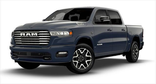 2026 RAM Ram 1500 RAM 1500 LARAMIE CREW CAB 4X4 5'7' BOX in Forged Blue Metallic Exterior Paint — front three-quarter view